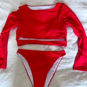 Red Long Sleeve Bikini